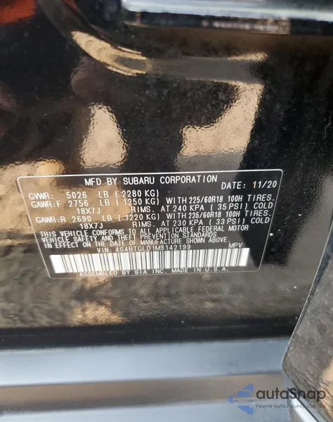 2021 Subaru Outback Onyx Edition Xt z USA, uszkodzony, nr VIN 4S4BTGLD1M3142199